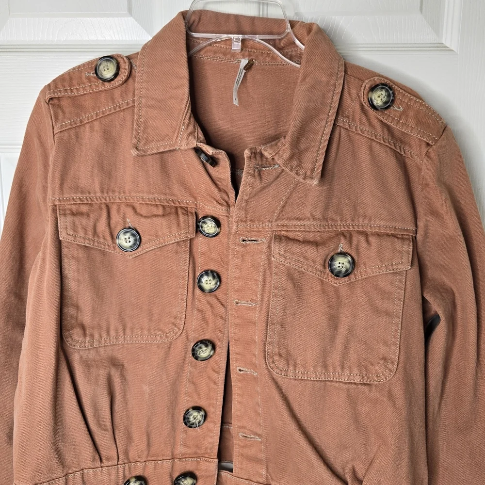 Free People terra cotta Button front shacket womens long sleeve S - Picture 2 of 12